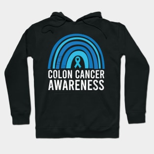 Colon Cancer Awareness Blue Ribbon and Rainbow Hoodie